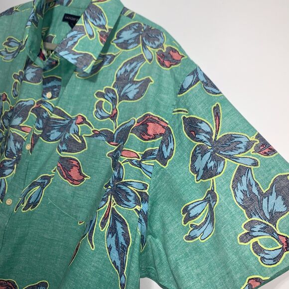 Lands End Shirt Mens XXL Hawaiian Floral Short Sleeve Button Down Beach Cotton - Picture 3 of 7
